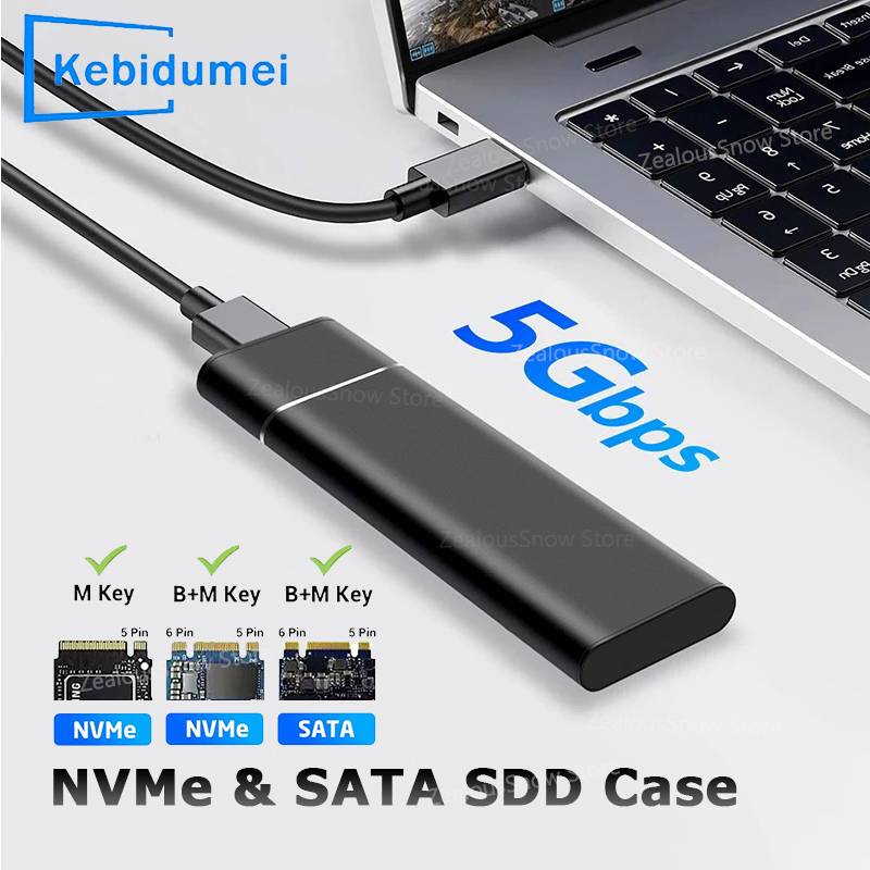 Dual Protocol M2 SSD Case M.2 NVMe SATA SSD Enclosure Adapter 10Gbps USB 3.1 Type C External Enclosure Supports M And B&M Keys