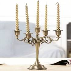 5-armad Grand Vintage gyllene metall kandelaber ljusstake - elegant 10,32 tum lång ljushållare för bröllopsevenemang dekoration, klassiskt ljusställ m - Brons