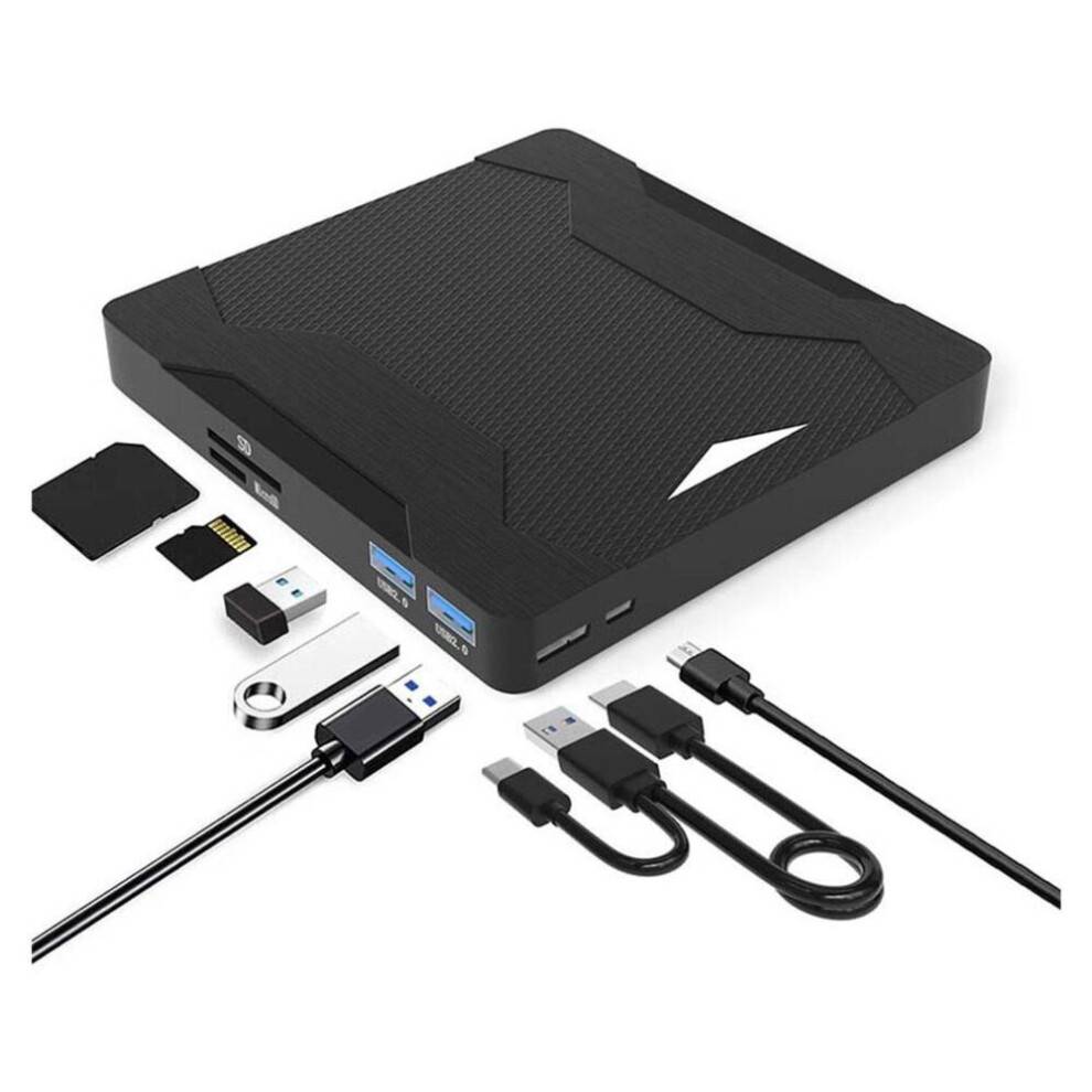 Eksternt CD/DVD/VCD-drev 5 i 1, USB 3.0 & Type-C bærbar afspiller/brænder, ultratyndt, med SD/TF-kortlæser, til bærbar computer, p
