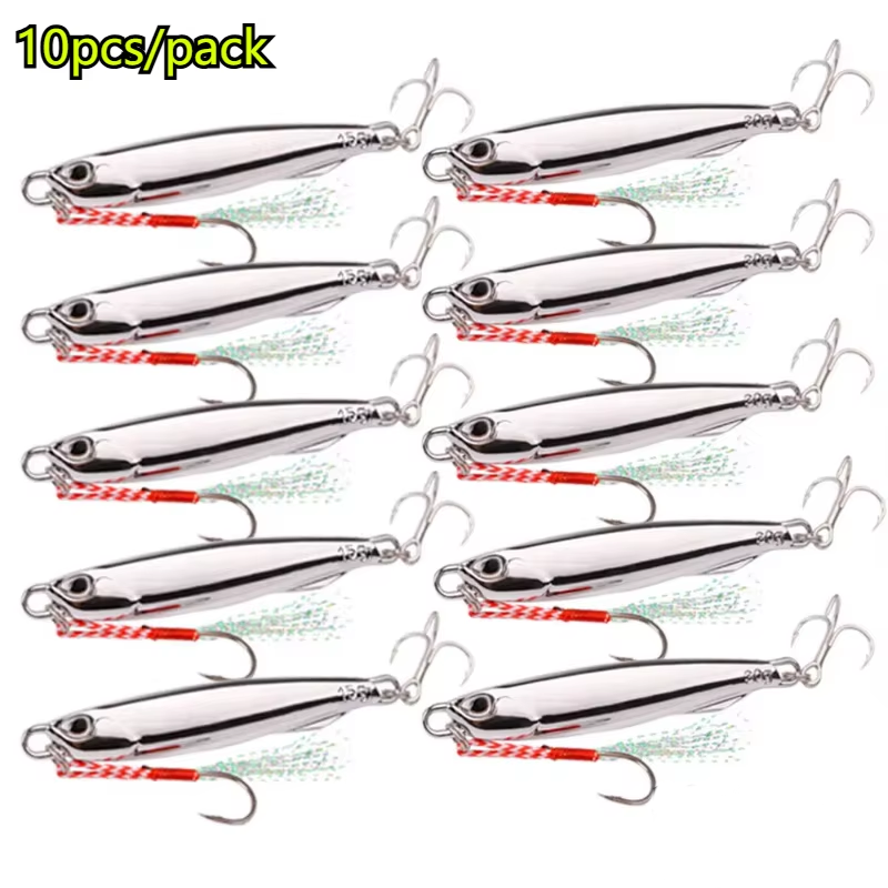 10pcs Fishing Metal Jig Lures 20g 30g 40g Plating Silvery Metal Jig Lure Sea Fishing Bait Fishing Lure Saltwater Bass Tackle