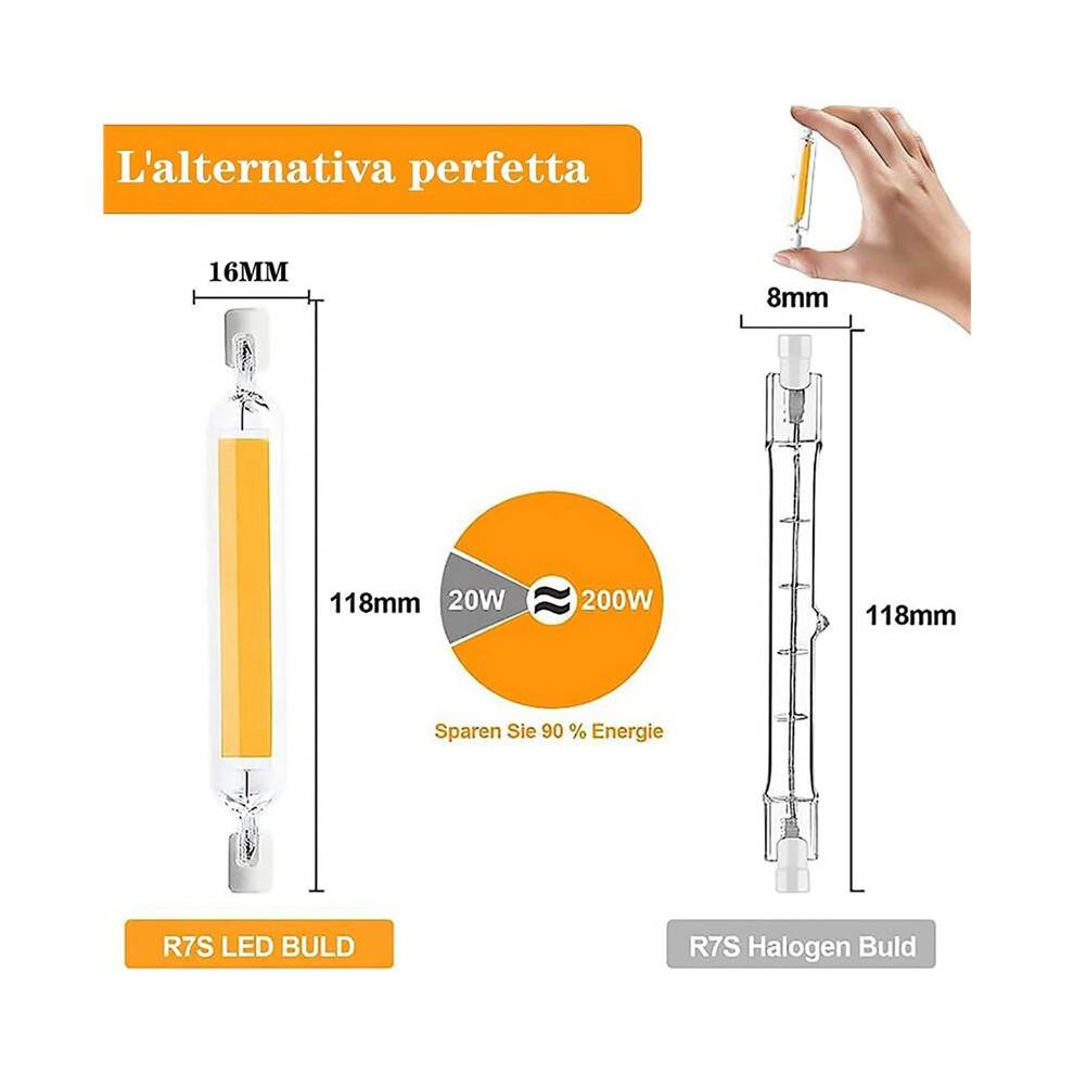 R7S LED 118mm Dimmable Lamps, 20 W R7S LED Bulbs Replacement for 200 W Halogen Bulbs, Warm White Pack of 20