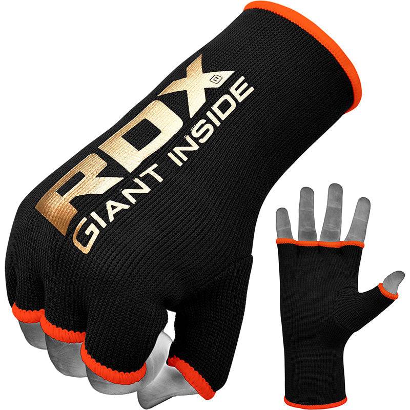 RDX HY Inner Gloves Elasticated Half Finger for Boxing, MMA Knuckle Protection OEKO-TEX® Standard 100 certified - BlackOrange / M (M)