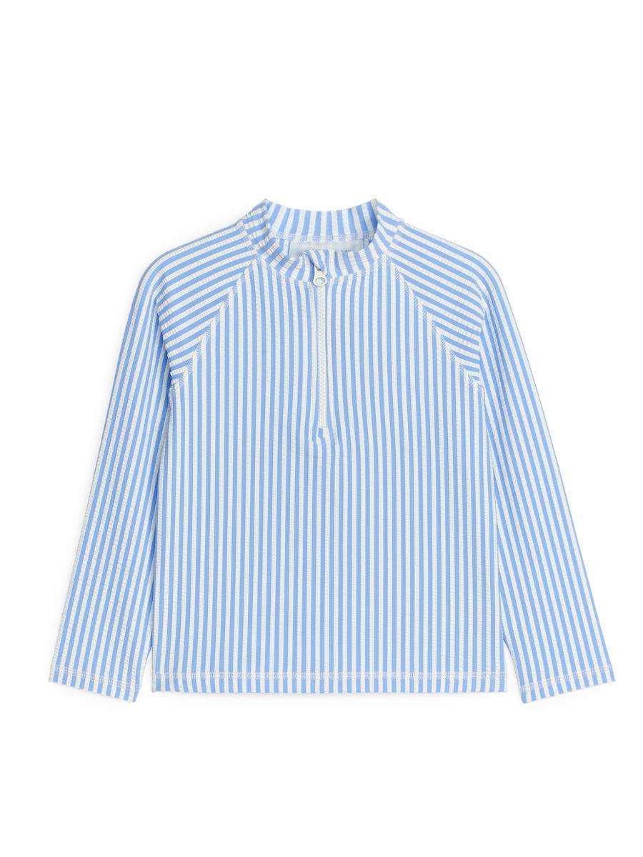 ARKET Long-Sleeve UV Seersucker Top -Blue, 122/128