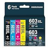 OGOUGUAN Ersättande bläckpatron för Epson 603XL, kompatibel med XP-2100 XP-2105, XP-3100, XP-3105, XP-4100, XP-4105, Workforce WF-2810, WF-2830, WF-2835, WF-2850 (3 svart, 1Cyan, 1 Gul, 1Magenta! )