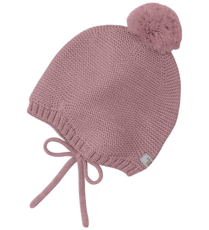Huttelihut Hjälmmössa - Ull - Woodrose m. Pom-Pom - Huttelihut - 3-6 mån - Babyhjälm