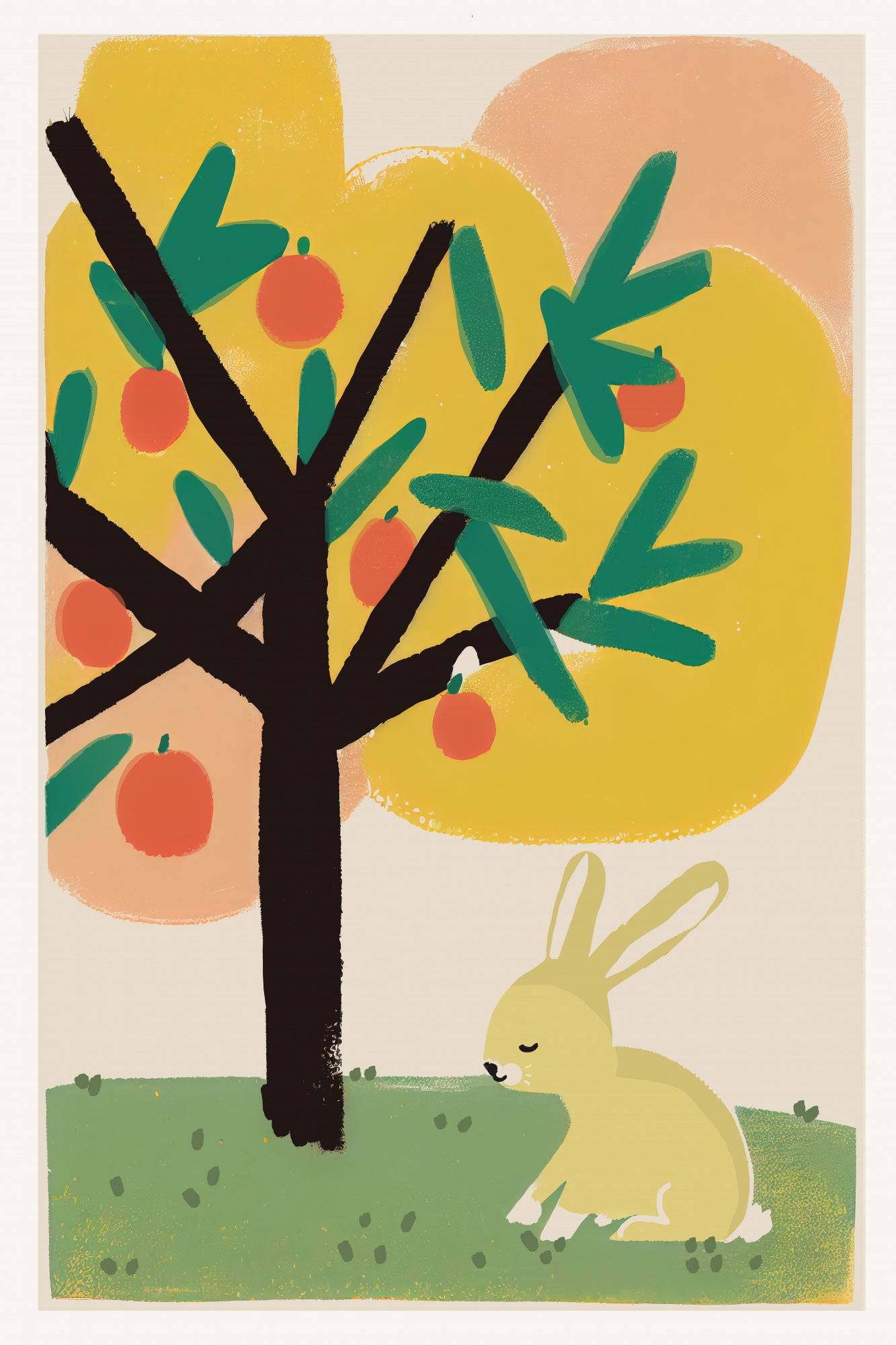 Bunny Under Apple Tree Poster och Canvastavla - Poster / 50x70 cm