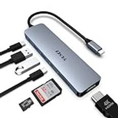 YLSCI 7-i-1 USB C-hub, USB C-dockningsstation, bärbar dator, multiport, USB-adapter med HDMI, 100 W PD, 2 USB A3.0, USB C 3.0, SD/TF-dock för Dell/HP/Lenovo/Mac Book Pro