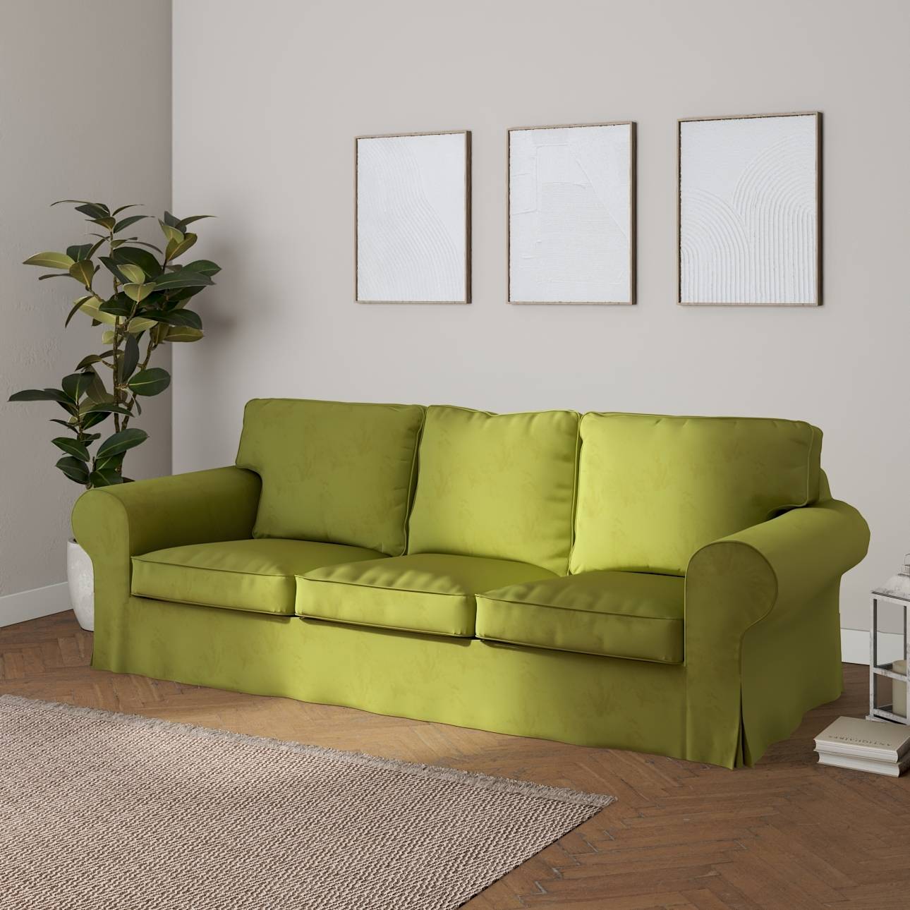 Ektorp betræk 3 sæder sovesofa med boks til sengetøj 23cm bred ryg, Limegrøn, 222 X 98 X 76 CM, Living Velvet