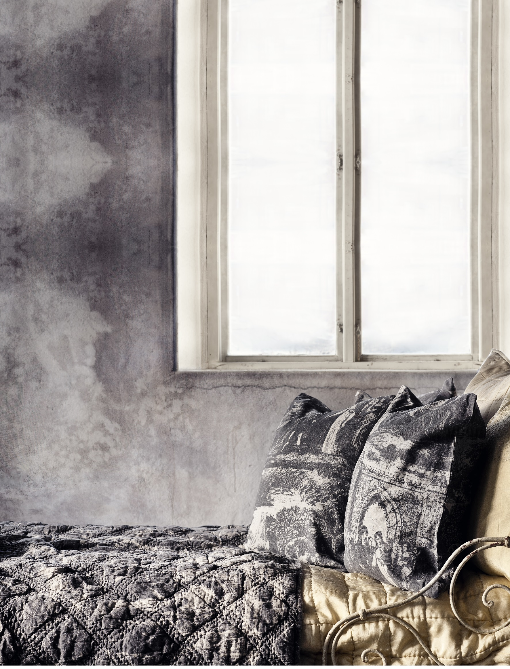 Överkast quilt pläd toile linnen black dubbelsäng shabby chic lantlig stil