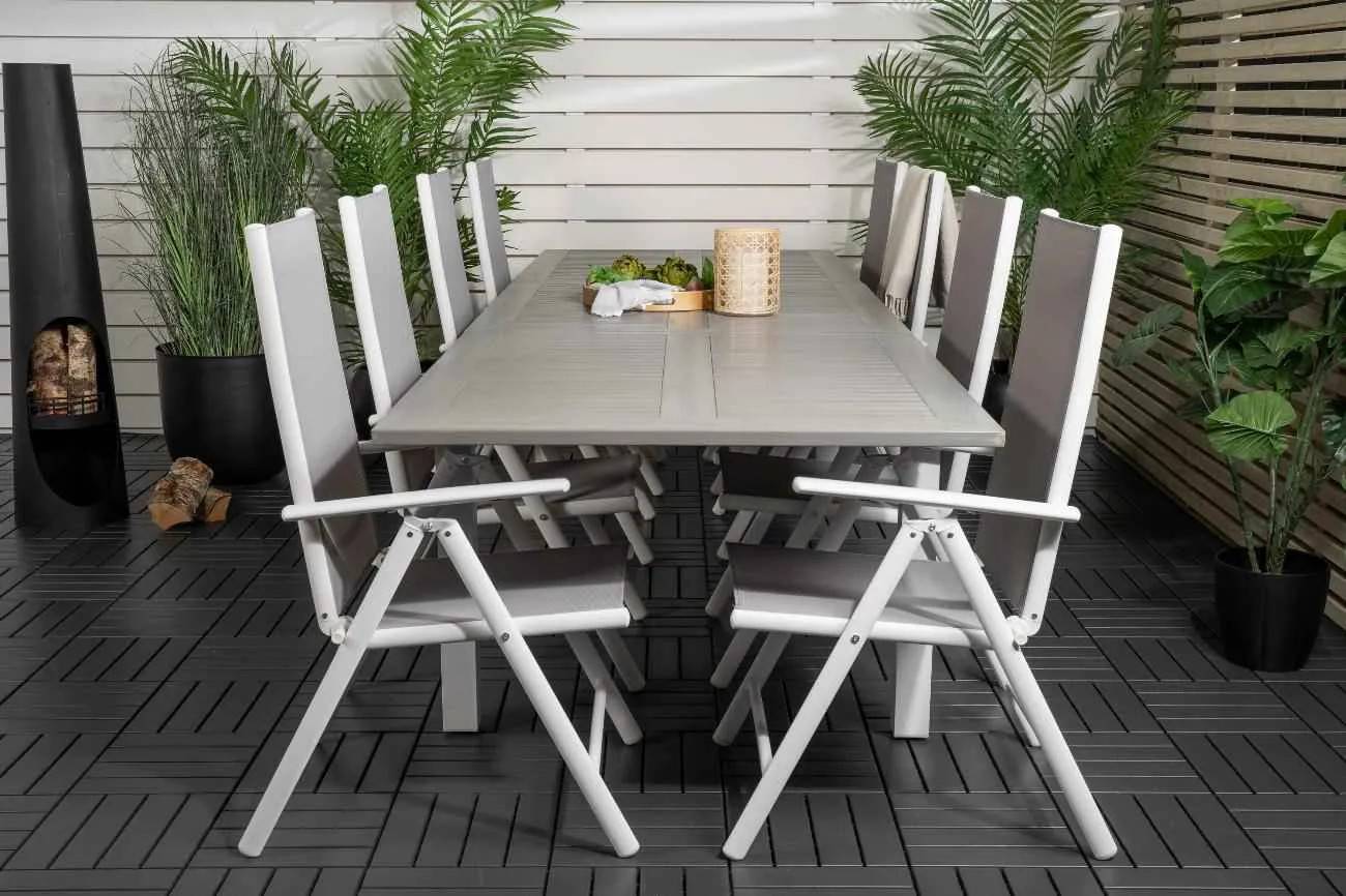 Albany & Break - 100×224 cm med 8 stolar - Matgrupper utomhus - grå/vit