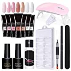 Yeeyf Set med nagel-gel, Polygel-nagel-gel-kit, gelbyggare, nagelkit med LED-nagellampa, 3 typer av förlängnings-geler, nagelförlängningsformer, nagellampa, nagelfil för nagelmanikyr, startkit för nybörjare