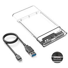 Festplattengehäuse 2.5 Zoll 5Gbps USB 3.0 auf SATA III,ssd gehäuse UASP Beschleunigung, Externes Gehäuse für SSD und HDD in Höhe 9.5mm/7mm Werkzeugfreie Montage, Hot-Swap-Unterstützung [Transparent]