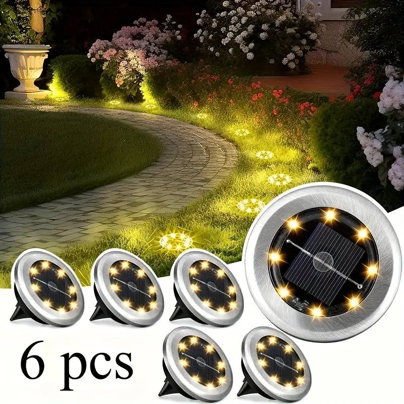 6pcs, Led Solar Floor Light, White/warm Light, Used For Garden, Road, Courtyard, Ip44