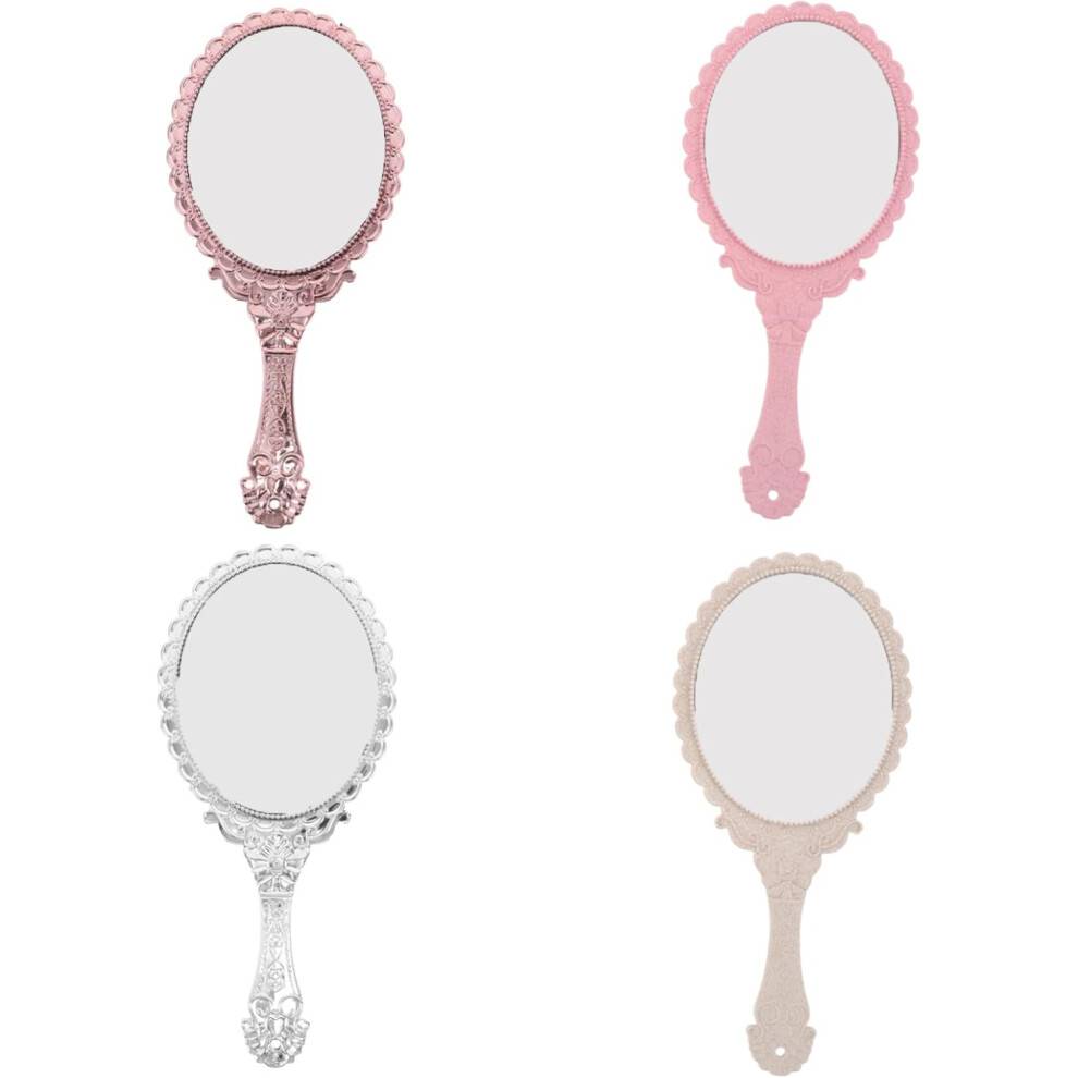4 st handhållen spegel vintage sminkspegel i rosa beige silverbrons bärbar kompakt för resor och dagligt bruk