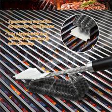 TEMU 1pc Grill Brush With Long Handle, Metal Triple Wire Bristle Cleaning Scrubber, Bbq Grilling Tool, Outdoor Bbq Accessories, Kitchen Cleaning Equipment