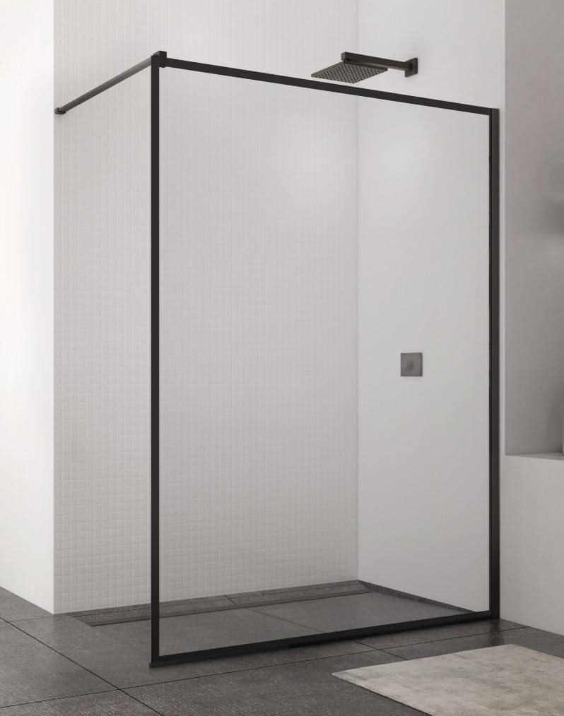 Manhattan Lux 8 mm brusevæg - Sort ramme - Klart Glas - Nanobehandlet - OUTLET 80 cm
