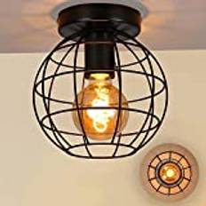 ZMH Taklampa, hall, vintage, svart, kökslampa, retro, för sovrum, kök, halllampa, industriell, gjord av metall, med 1 lampa, E27, takbelysning för vardagsrum, matsal, max. 40 W
