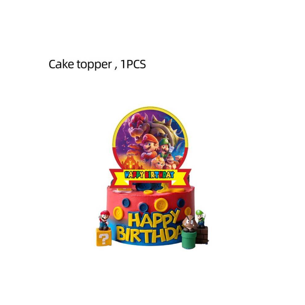 (Big Cake Topper)Super Mario Party Happy Birthday Banner Bunting Balloons Cake Topper Decor Party