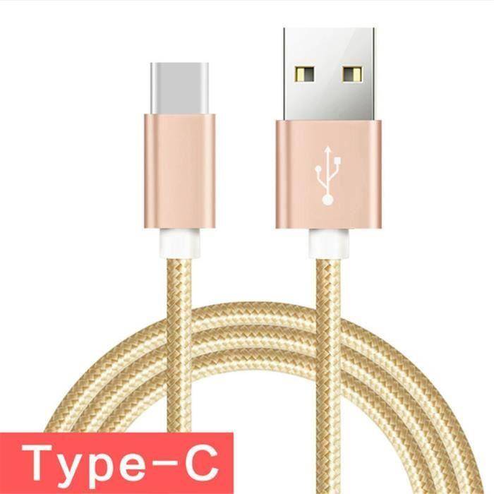 [1 M] USB Type C Cable For Samsung Galaxy Note 8 Braided Nylon Charger & Synchro Fast USB Type C Cable - Gold