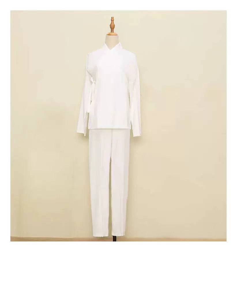 Nanke Wuxia Warrior Hanfu | White or Dark Red Costume Set - Underlayer Only - Top & Pants / S (S)