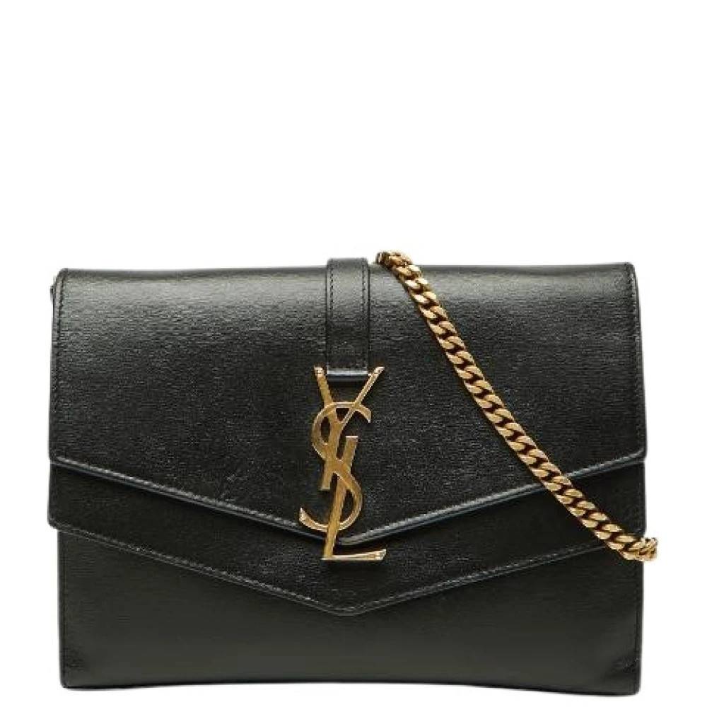 Yves Saint Laurent Vintage Pre-owned Monogram Læder Skulder Taske med Kæde - Vintage - Dame - Sort - ONE SIZE - Uld