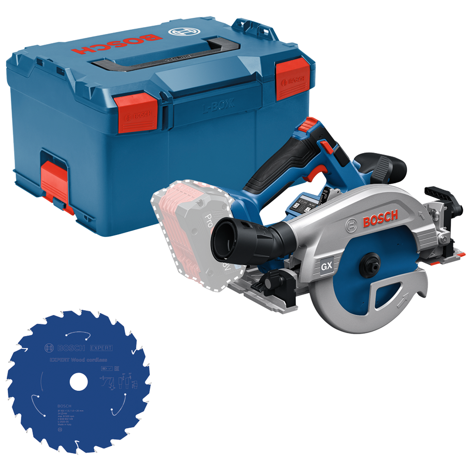 BOSCH GKS 18V-57 GX Rundsav Li-Ion, brushless + L-Boxx, Ø165 (uden batteri og lader) +Rundsavsklinge EXPERT Wood 165x20x24T