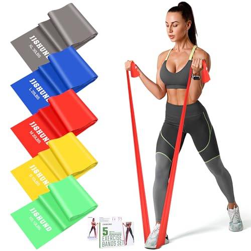 Fitnessbänder Set 5er, 1.5M Gymnastikband Resistance Bands in 5 Stärke Fitnessband Widerstandsbänder mit Übungsanleitung für Pilates Yoga Krafttraining für Männer und Frauen