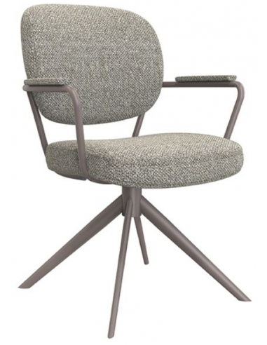 Sæt med 2 x Basel spisebordsstole med armlæn og drejefod i bouclé H90 cm - Bronzegrå/Trøffelgrå