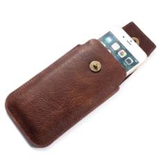 iPhone/smartphone - Läder väska/pouch för montering på bälte str. 17 x 9.5 cm - Brun