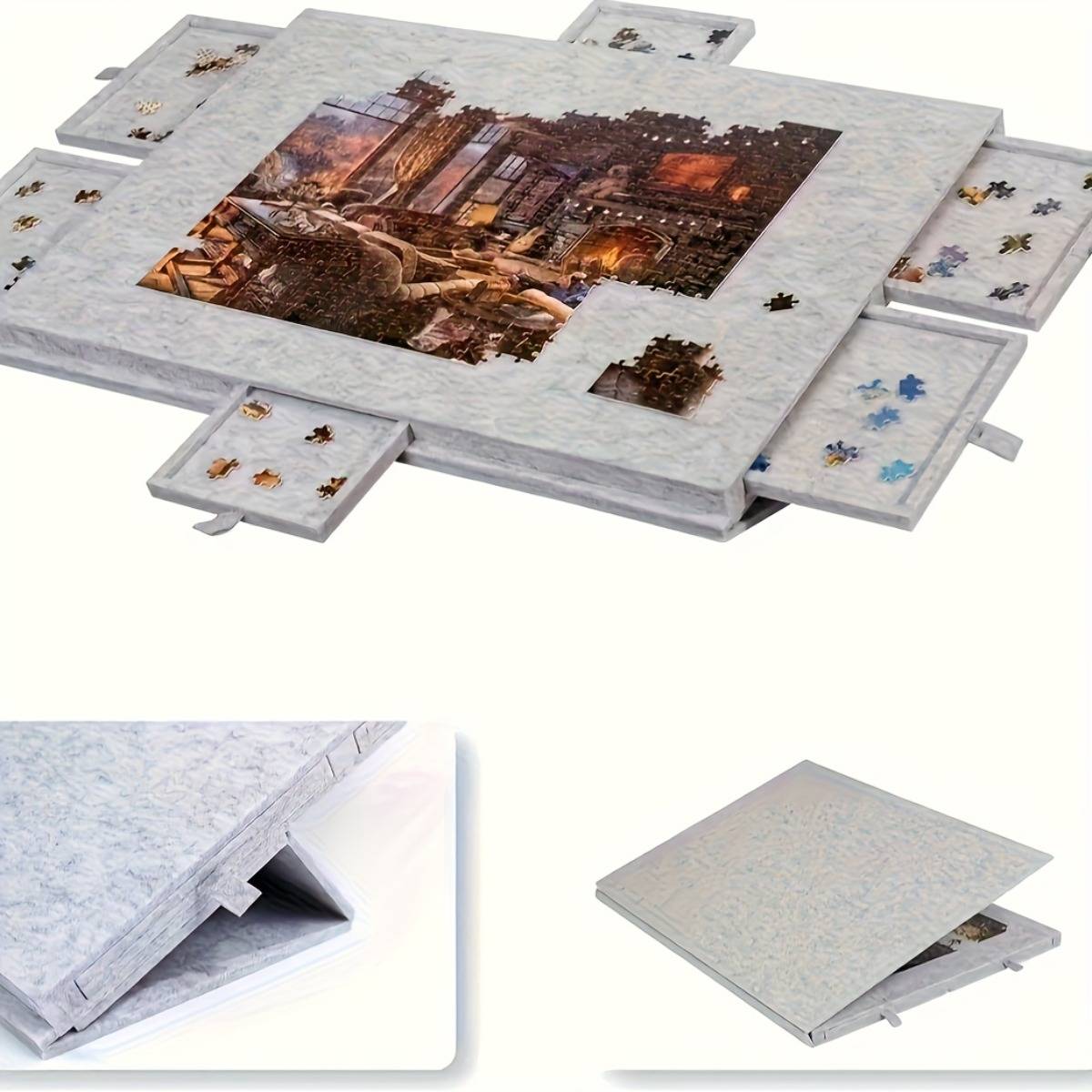 TEMU Christmas Puzzle Table With Stand And Lid | Felt Puzzle Board, Polyester, 6 Drawers For Organizing 1500pcs Puzzles, Mixed Color