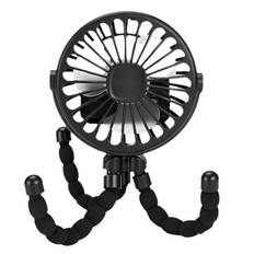Stroller Fan Battery Operated Flexible Tripod Clip On Fan Silent Baby Car Fan Portable Compact svart