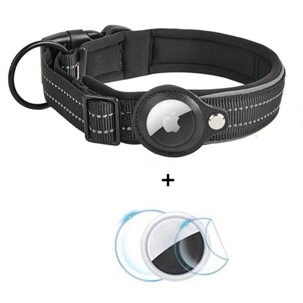 Hundhalsband med Hållare för AirTag 1. & 2. Gen. - Storlek L (43-50 cm) - Svart