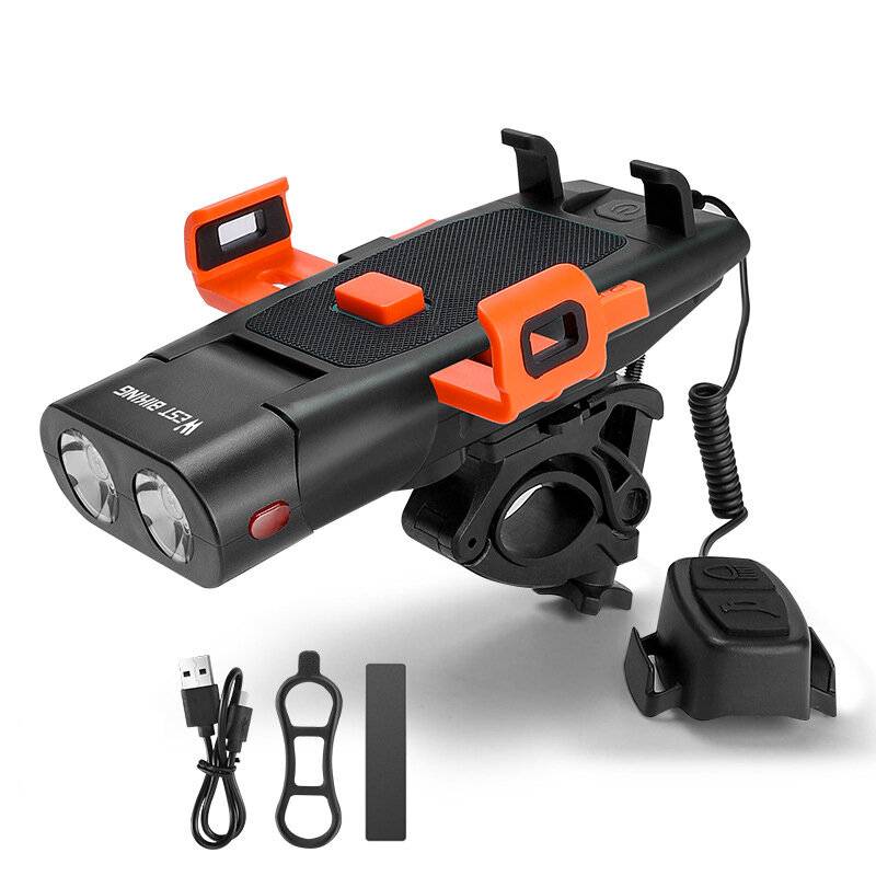 VÄST CYKLING 5 I 1 500Lm Ljusstyrka Cykellyse 3000mAh Batteri Vattentät 4 Ljuslägen Kraftbank Telefonhållare med 130db H