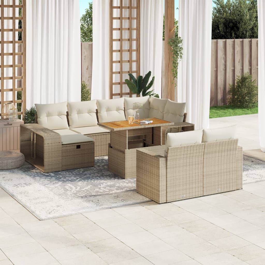 Sofasæt Til Haven 11 Dele Med Hynder Polyrattan - beige og cremefarvet / træ