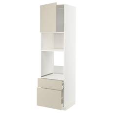 METOD / MAXIMERA högskåp f ugn/mikro m dörr/2 lådor, vit/Havstorp beige, 60x60x220 cm