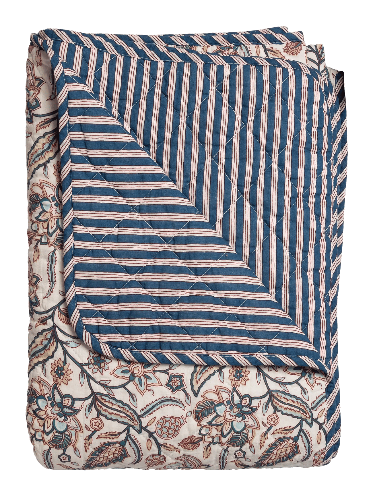 Au Maison Quilt Ethnic, Big Flower-Creme/Dark Blue, 140X220 - Multi/patterned - 140X220 cm