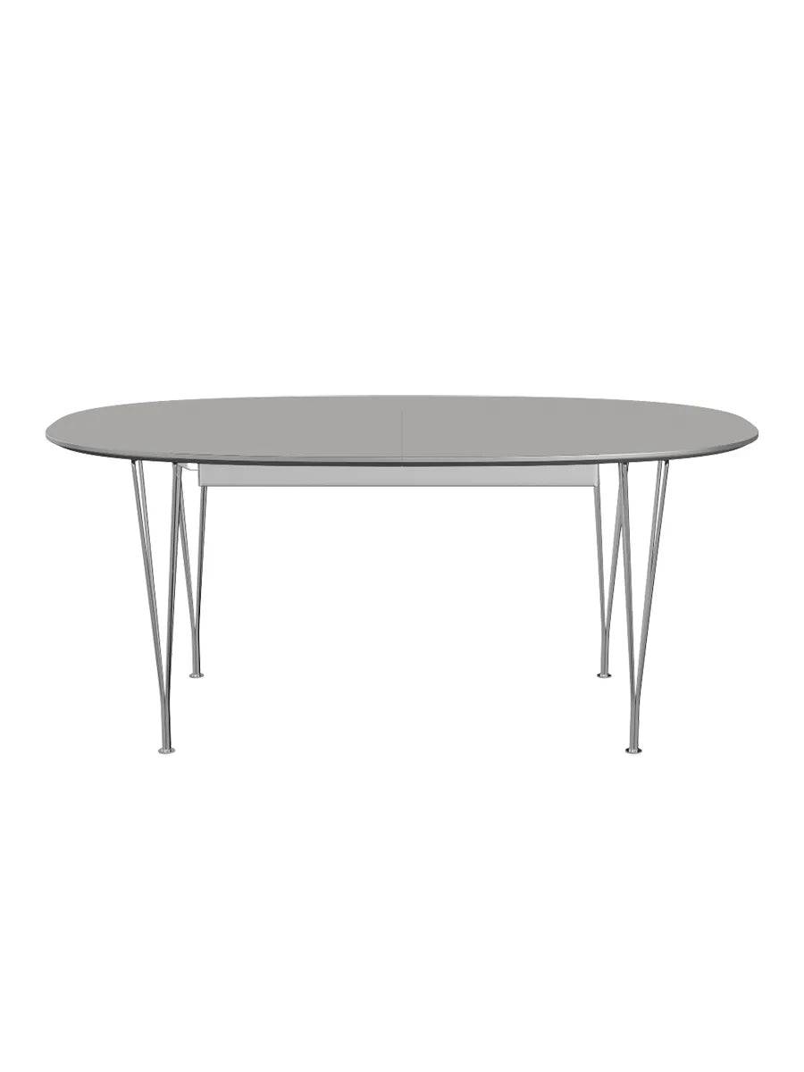 Piet Hein B620 Superellipse udtræksbord, 170/270 x 100 cm fra Fritz Hansen Grey Efeso m. alukant - Krom stel - Jacobsen Plus