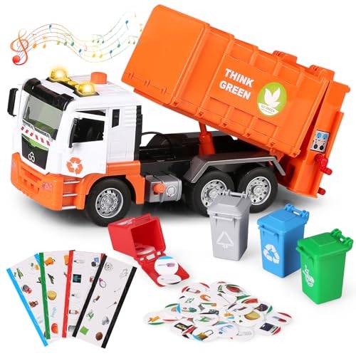 kramow Sopbil leksak 30 cm med ljus och ljud, leksaker från 4 år för pojkar, leksaksbilar fordon pedagogiska leksaker för barn pojkar flickor, orange