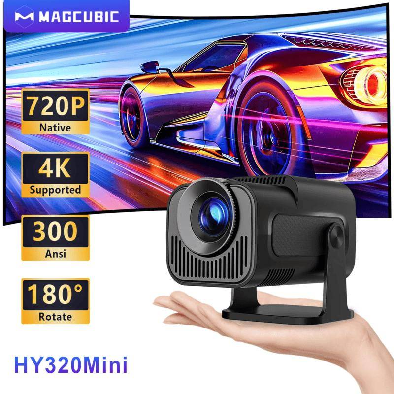 Magcubic HY320 Mini Nyhet Native 720P Android 11 4K Projektor 300ANSI Wifi6 BT5.0 Bio Utomhus Bärbar 180° Roterbar Projektor