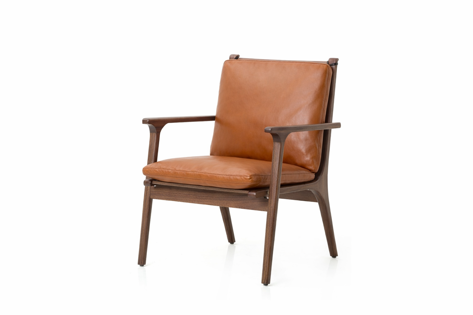Rén loungestol, small, valnød, hynder m. cognac læder - Jacobsen Plus