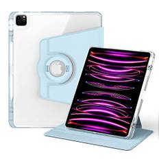 iPad Pro 12.9" (2022 / 2021 / 2020 / 2018) 2 i 1 Hybrid Flip Tablet Cover m. Pen Holder og Kameralinse Beskytter - Lyseblå / Gennemsigtig