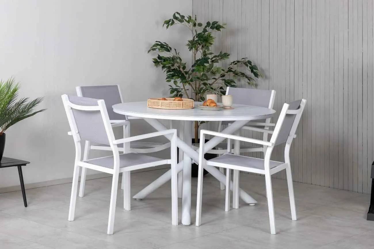 Alma & Copacabana - ø120 cm med 4 stolar - Matgrupper utomhus - grå/vit