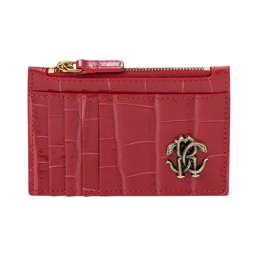 Roberto Cavalli Krokoprint Kortholder med Metal Logo - Accessories - Dame - Lyserød - ONE SIZE - Uld