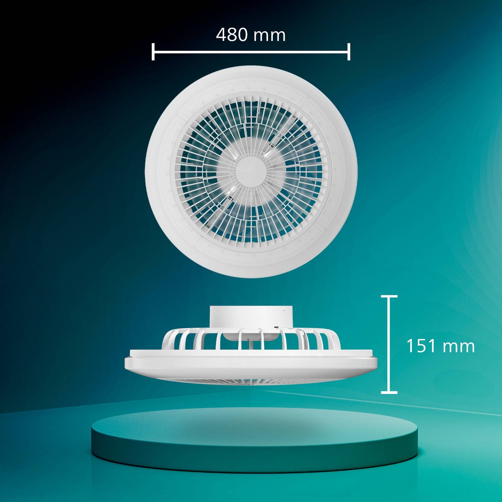 Philips LED-takfläkt Amigo, vit, 48 cm, CCT, RGB dimbar, Vitt / opal, Vardagsrum / matsal, Syntetmaterial, Modern