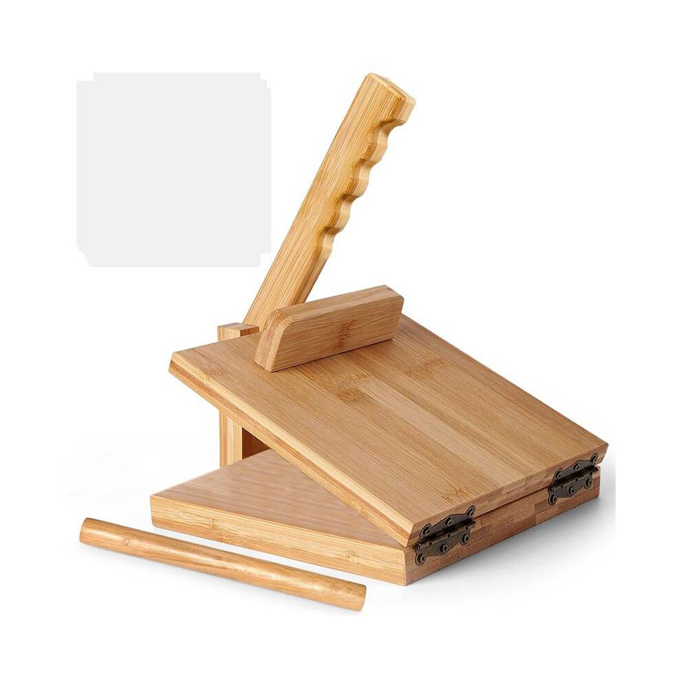 Tortilla Press10 Inch Roti Maker with Rolling Pin Large Bamboo Wood Tortilla Maker with 50 Pieces Parchment Paper
