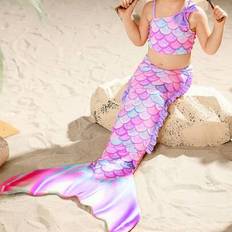 Ung flicka badkläder Set - Söta sjöjungfru badkläder, Beach Resort Tankini med shorts - Mauve Lila (6Y,7Y,4Y,5Y)