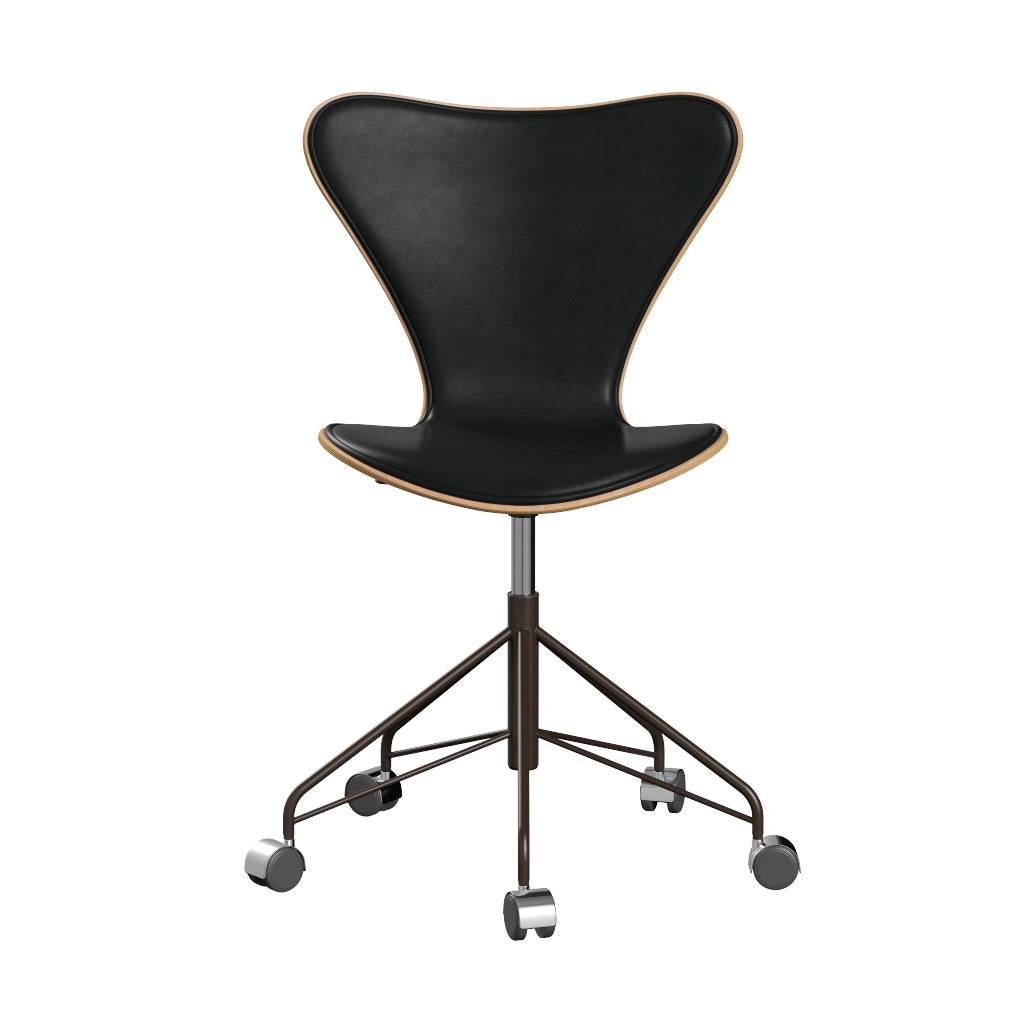 Fritz Hansen - 3117 kontorstol, naturfiner og forsidepolstret i Grace læder Bøg - Sort læder - Brown Bronze stel - Jacobsen Plus