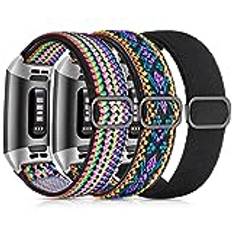 Epova 3-pack nylonremmar, kompatibla med Fitbit Charge 4 och Fitbit Charge 3, rem för kvinnor och män, justerbar och stretchig sportrem, mjukt nylonarmband för Charge 4, Charge 3