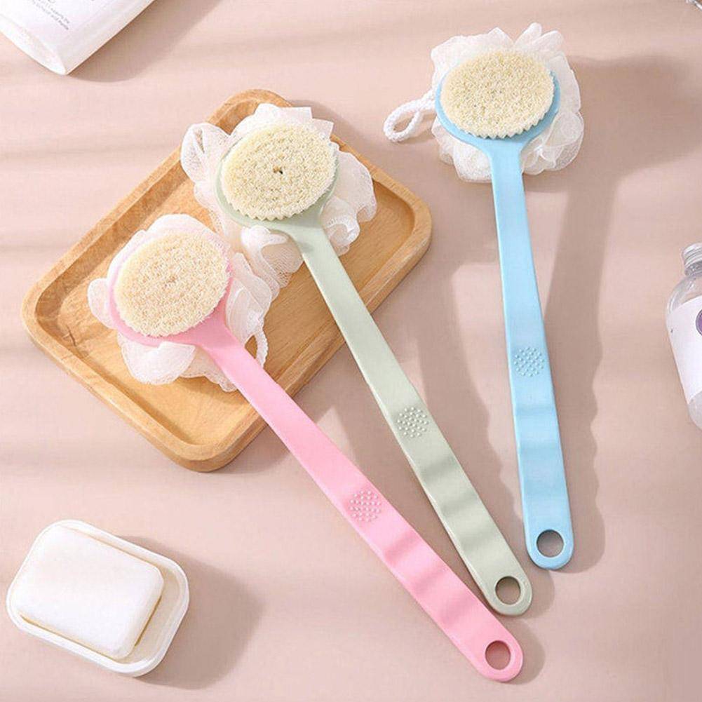3 st 2 i 1 Badborste med långt handtag Ryggskrubbare för dusch Loofah-svamp Kropp USN rosa