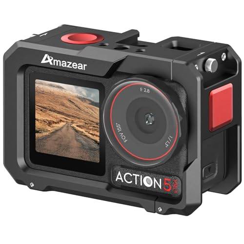 AMAZEAR Metal Cage för DJI Osmo Action 5 Pro Premium Tillbehör, DJI Action 5 Pro Multifunktionellt Skyddsramset i Aluminium med Hölje och Tempererade Glaslins-Skydd.